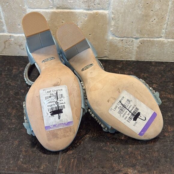 Badgley Mischka Clara embellished strap block heel blue satin heel Size 6 $235 - Picture 11 of 11